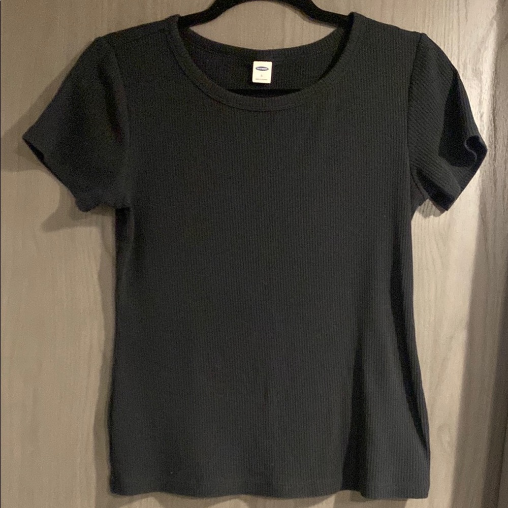 Old Navy Black Fitted Ribbed Sleeve T-Shirt